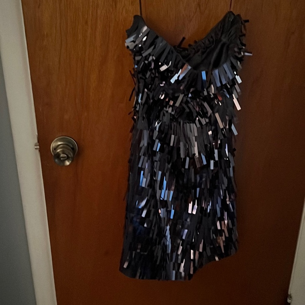 Express Black Strapless Sequin Fringe Dress